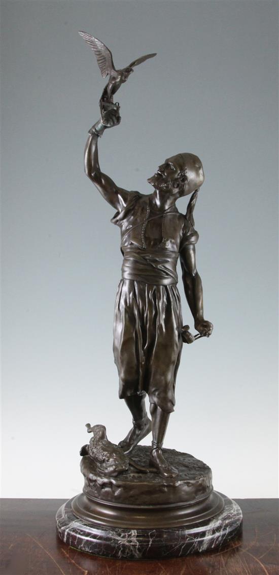 After Pierre Jules Mene. A patinated bronze figure of an Arab falconer, 26.75in.